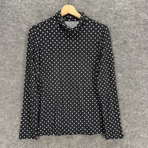 Tahari Blouse Women L Large Black Polka Dot Long Sleeve Turtleneck Rayon Casual